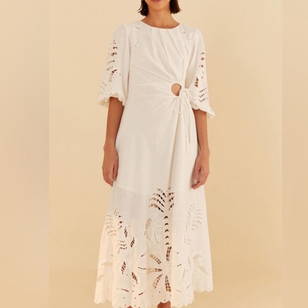 👗👗FARM Rio White Long Sleeve Eyelet Dress - Picture 3 of 10